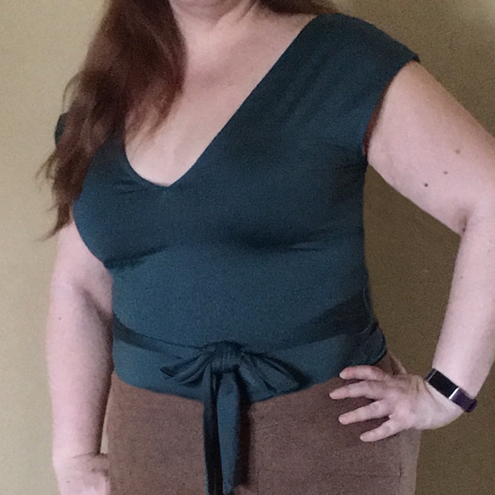 Dark Green V-neck Bodysuit